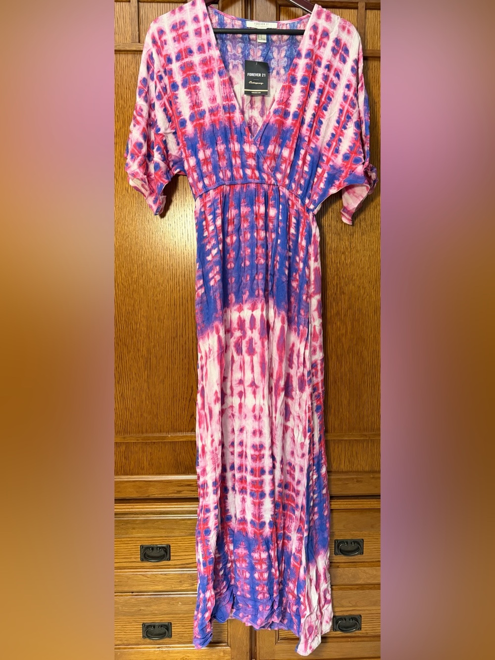 NWT Forever 21 Contemporary Tie Dye Surplice Faux Wrap Split Maxi Dress Dolman